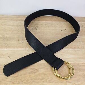 B-low The Belt Womens S/M Black Vegan Faux Leather Gold Double Ring Adjustable